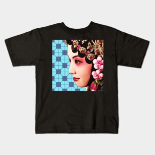 Chinese Opera Star with Blue Tile Floor Pattern- Hong Kong Retro Kids T-Shirt